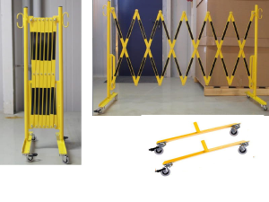 Bariera rozciągana żółto-czarna z kółkami, wolnostojąca - 3600 mm 