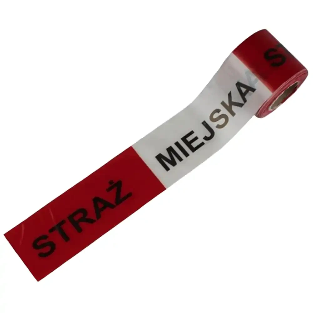 Tasma ostrzegawcza bialo czerwona 100 metrow z napisem Straz Miejska.webp