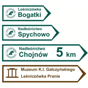 Tablice kierunkowe do obiektów Lasów Państwowych - drogowskazy - folia I generacji