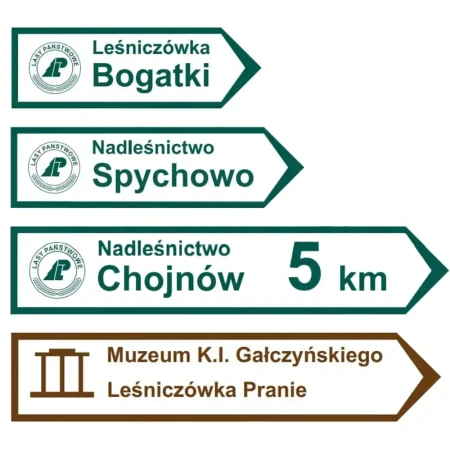 Tablice kierunkowe do obiektów Lasów Państwowych - folia I generacji - drogowskazy - folia odblaskowa pierwszej generacji - sklep drogowy Widrog.webp