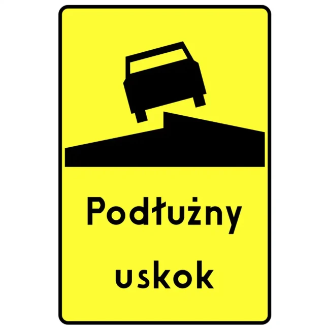 Tabliczka T-12 - podluzny uskok jezdni - folia odblaskowa I generacji - 600x900 mm - sklep drogowy Widrog.webp