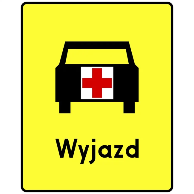 Tabliczka T-16A - wskazuje miejsce wyjazdu karetek pogotowia - folia odblaskowa I generacji - 600x750 mm - sklep drogowy Widrog.webp