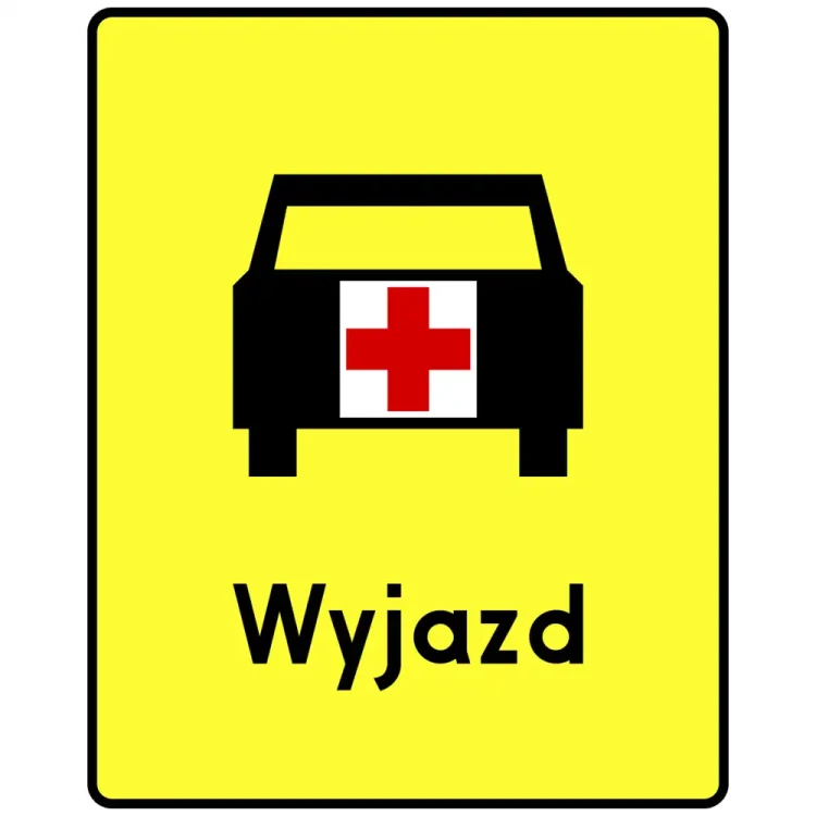 Tabliczka T-16A - wskazuje miejsce wyjazdu karetek pogotowia - folia odblaskowa I generacji - 600x750 mm - sklep drogowy Widrog.webp