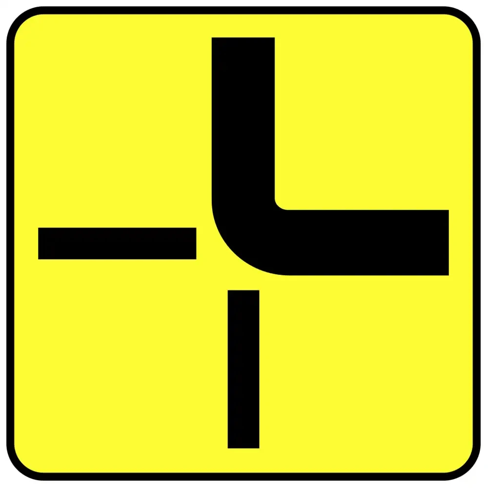 Tabliczka T-6C - przebieg drogi z pierwszenstwem przez skrzyzowanie - folia I generacji - 600x600 mm - sklep drogowy Widrog.webp