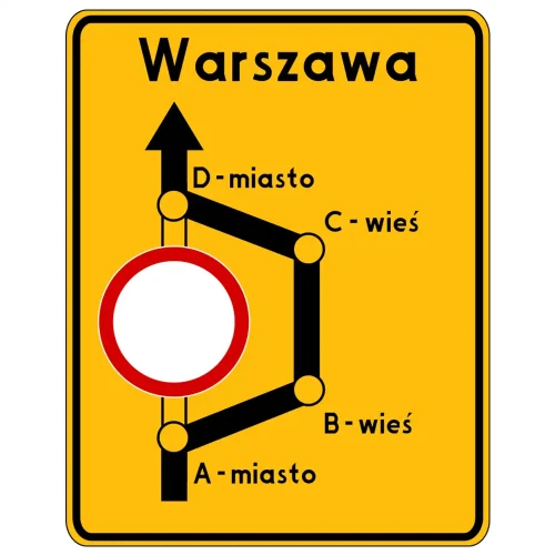 Znak drogowy F-8 - objazd w związku z zamknięciem drogi - folia I generacji