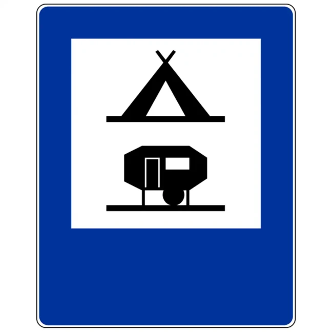 Znak drogowy D-31 - obozowisko (camping) z podłączeniem elektrycznym - folia odblaskowa I generacji - 400 x 500 mm - sklep drogowy Widrog.webp