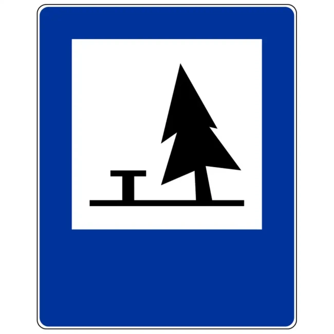 Znak drogowy D-32 - pole biwakowe - folia odblaskowa I generacji - 400 x 500 mm - sklep drogowy Widrog.webp