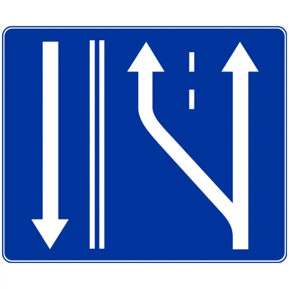 Znak drogowy D-13B - początek pasa ruchu na jezdni dwukierunkowej - folia odblaskowa I generacji - 400 x 500 mm - sklep drogowy Widrog.webp