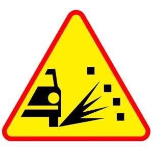 Znak drogowy A-28 - uwaga sypki żwir - 750 mm - folia I generacji