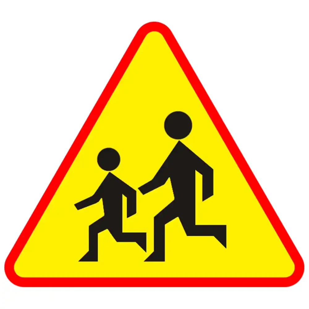 Znak drogowy A-17 - uwaga dzieci - folia odblaskowa I generacji - 750 mm - sklep drogowy Widrog.webp