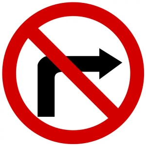 Znak drogowy B-22 - zakaz skrętu w prawo i zawracania - 600 mm - folia II generacji