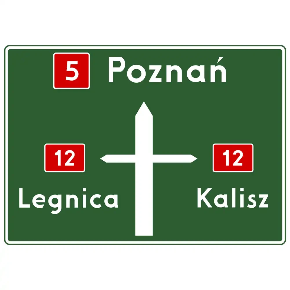 Znak drogowy E-1 - tablica przeddrogowskazowa - folia odblaskowa I generacji - 200 x 150 cm - sklep drogowy Widrog.webp