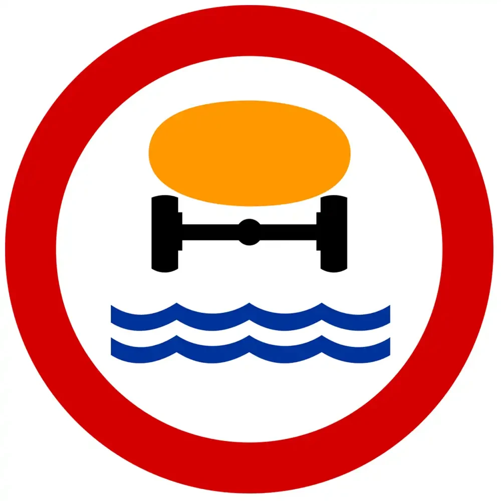 Znak drogowy B-14 - zakaz wjazdu pojazdow z materialami, które mogą skazic wode - folia II generacji.webp