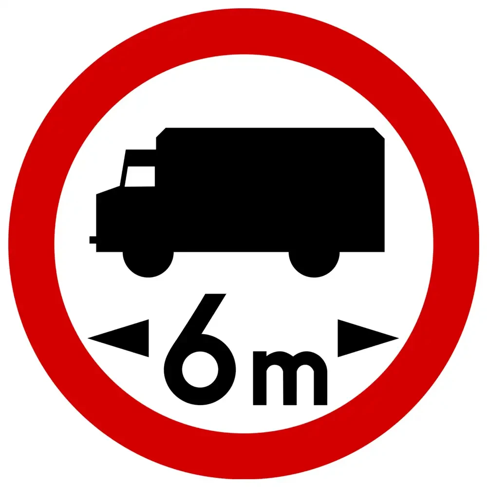 Znak drogowy B-17 - zakaz wjazdu pojazdow o dlugości ponad ... m. - folia II generacji.webp