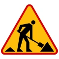 Znak A-14 roboty drogowe 750 mm mały (M). Folia odblaskowa II generacji, atestowana blacha ocynk. Zastosowanie: drogi gminne i powiatowe. Sklep Widrog