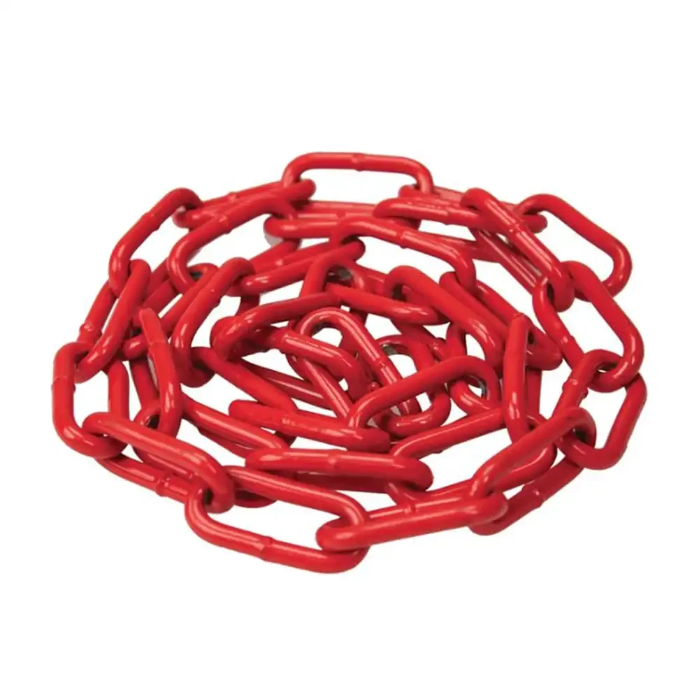 Łańcuch stalowy ocynkowany i lakierowany proszkowo - kolor czerwony - grubość 5 mm - sklep drogowy Widrog.webp