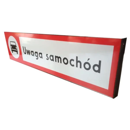 Tabliczka metalowa - Uwaga samochód - 740x180 mm.webp