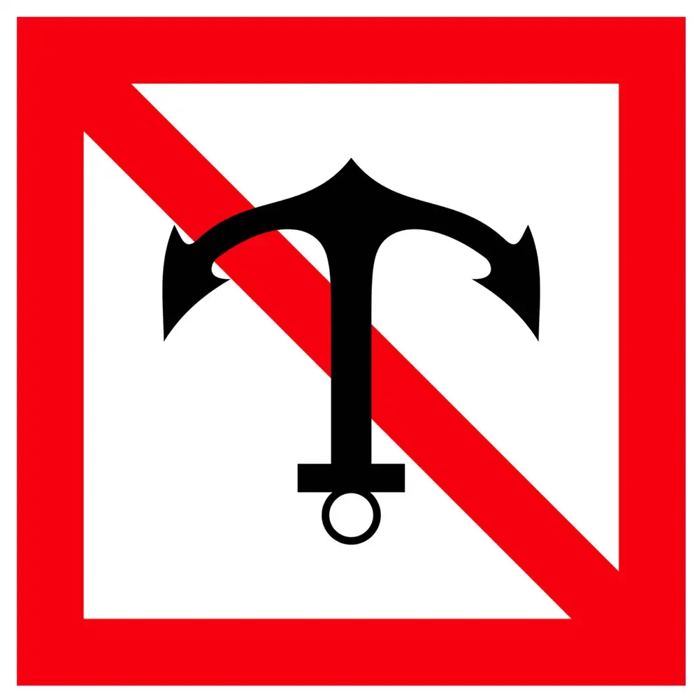 Znak Żeglugi A. 6 - zakaz kotwiczenia, wleczenia kotwicy, łańcucha lub liny - folia II generacji - sklep drogowy Widrog.webp