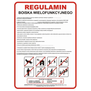 Tabliczka z regulaminem boiska wielofunkcyjnego - 500x700 mm