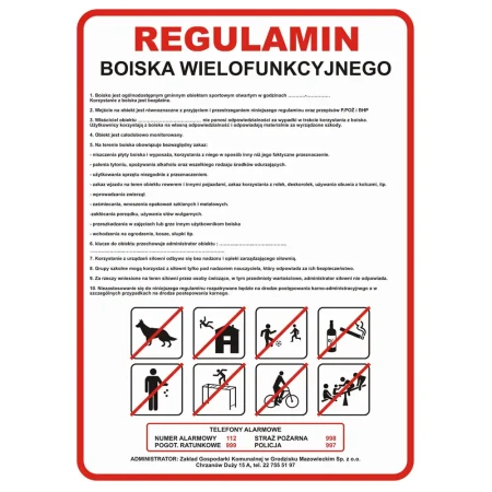 Tabliczka z regulaminem boiska wielofunkcyjnego - 500x700 mm.webp