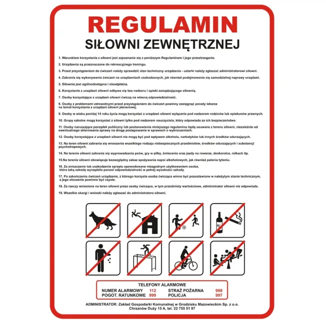 Tabliczka z regulaminem siłowni zewnętrznej - 500x700 mm.webp