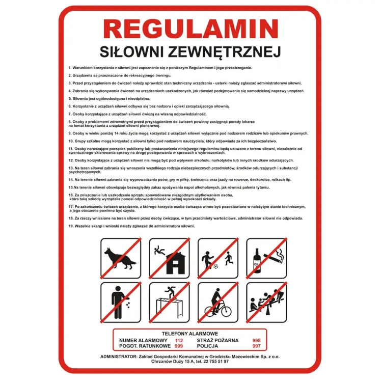 Tabliczka z regulaminem siłowni zewnętrznej - 500x700 mm.webp