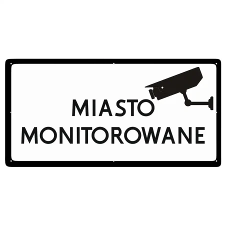 Tabliczka biała z blachy płaskiej - Miasto Monitorowane - folia I generacji 400 x 200 mm.webp