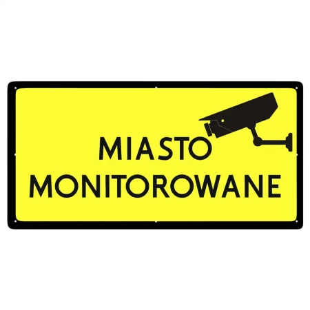 Tabliczka żółta z blachy płaskiej - Miasto Monitorowane - folia I generacji 400 x 200 mm.webp