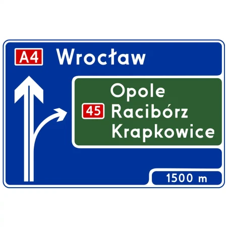Znak drogowy E-1A - tablica przeddrogowskazowa na autostradzie przed skrzyżowaniem z drogą krajową - folia odblaskowa pierwszej generacji - sklep drogowy Widrog.webp