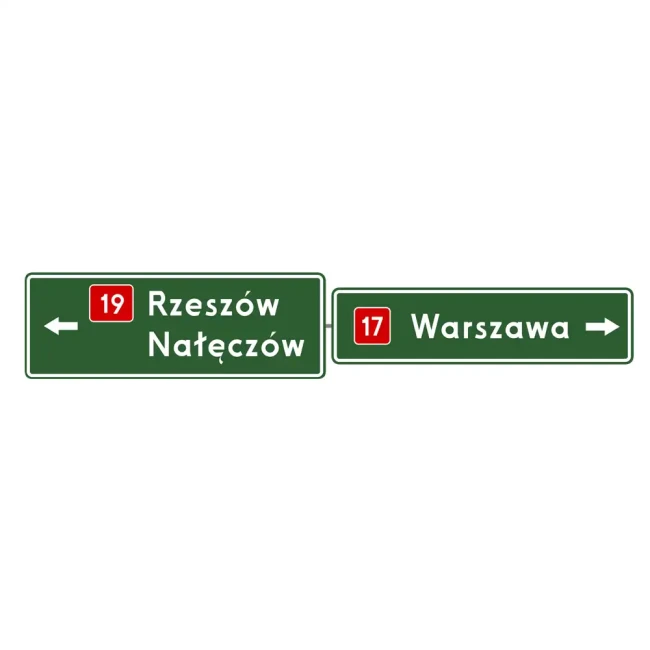 Znak drogowy E-2B - drogowskaz tablicowy nad jezdnią - folia odblaskowa I generacji - 350 x 100 cm - sklep drogowy Widrog.webp