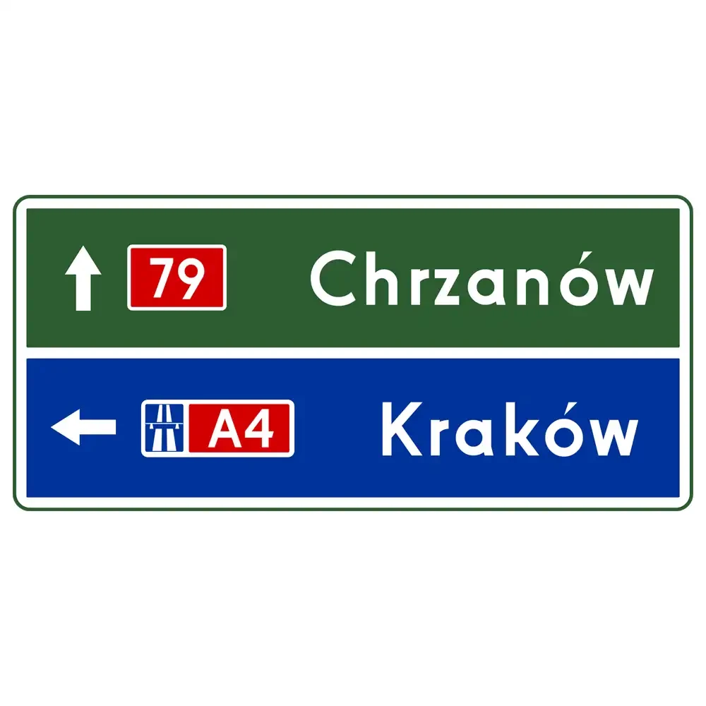 Znak drogowy E-2E - drogowskaz tablicowy przed wjazdem na autostradę - folia odblaskowa I generacji - 160 x 70 cm - sklep drogowy Widrog.webp