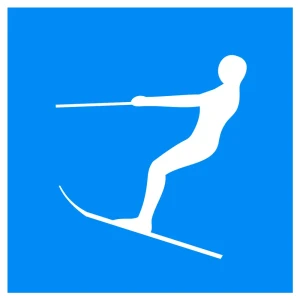 Znak Żeglugowy E. 17 - zezwolenie na uprawianie narciarstwa wodnego oraz holowanie statków powietrznych za statkiem - folia I generacji - 900x900 mm