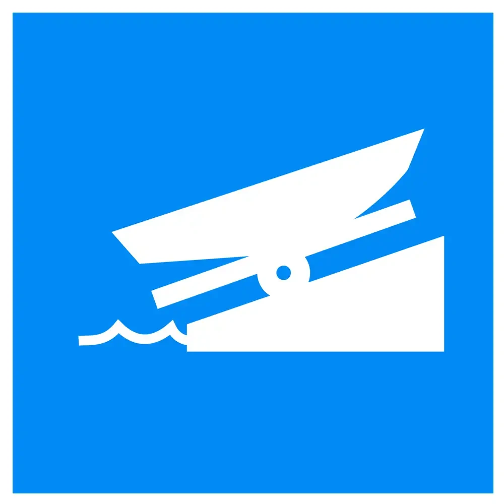 Znak Żeglugowy E. 22 - zezwolenie na wodowanie i wciąganie statków na brzeg - folia odblaskowa drugiej generacji - 900x900 mm - sklep drogowy Widrog.webp