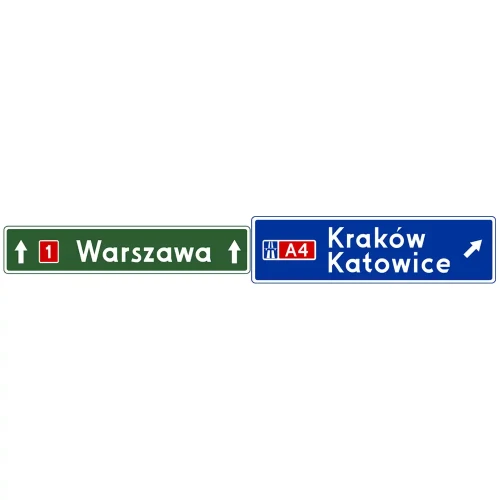 Znak drogowy E-2f - wskazuje kierunki przed wjazdem na autostradę - folia I generacji