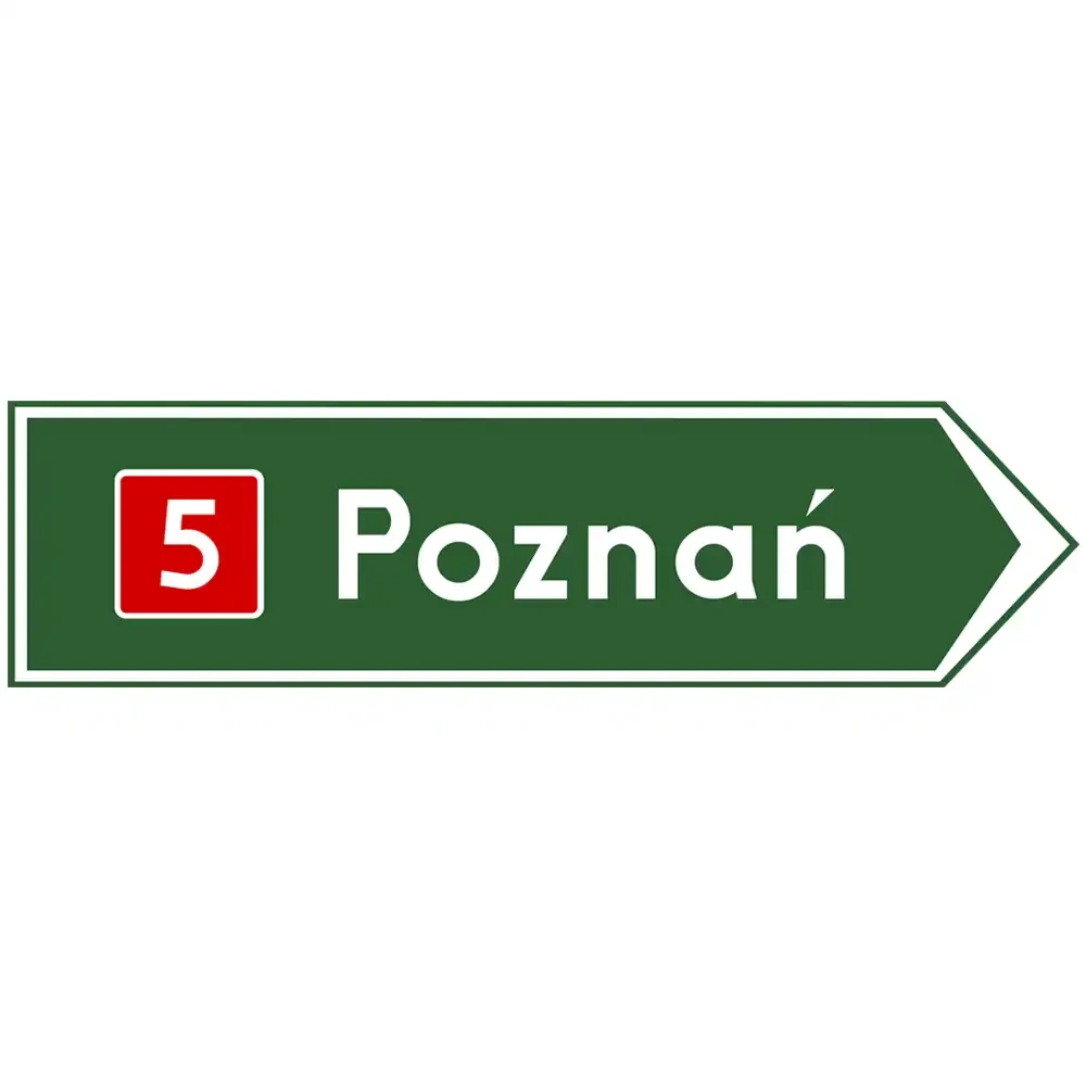 Znak drogowy E-3 - strzała do miejscowości wskazująca numer drogi - folia odblaskowa I generacji - sklep drogowy Widrog.webp