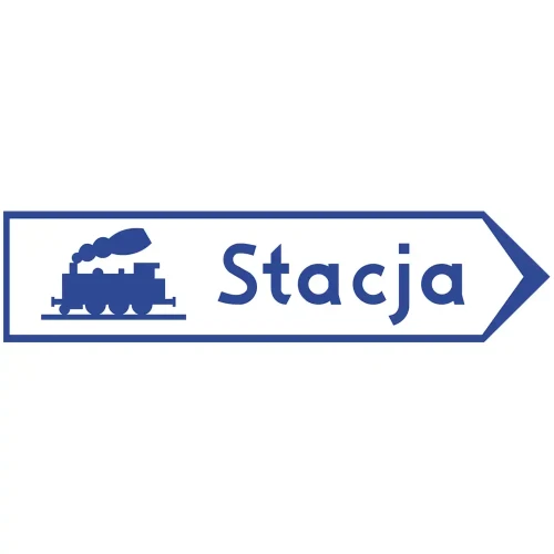 Znak drogowy E-6a - drogowskaz do dworca lub stacji kolejowej - folia I generacji