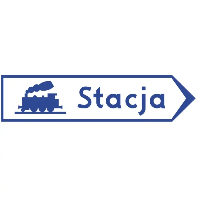 Znak drogowy E-6a - drogowskaz do dworca lub stacji kolejowej - folia odblaskowa I generacji - sklep drogowy Widrog.webp