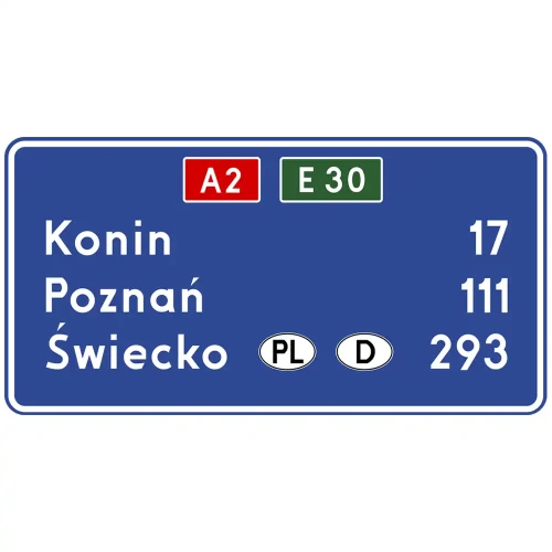 Znak drogowy E-14a - tablica szlaku drogowego na autostradzie - folia odblaskowa I generacji - sklep drogowy Widrog.webp