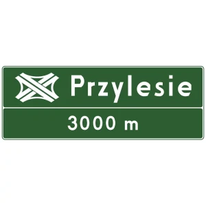 Znak drogowy E-20a - tablica węzła drogowego na drodze ekspresowej z nazwą i oznaczeniem węzła - folia I generacji