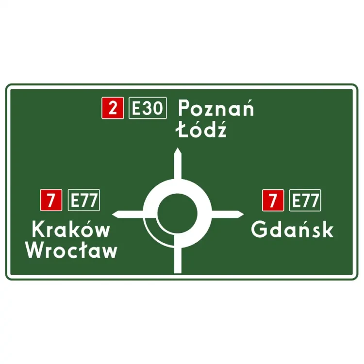 Znak drogowy E-1 - tablica przeddrogowskazowa - folia II generacji.webp