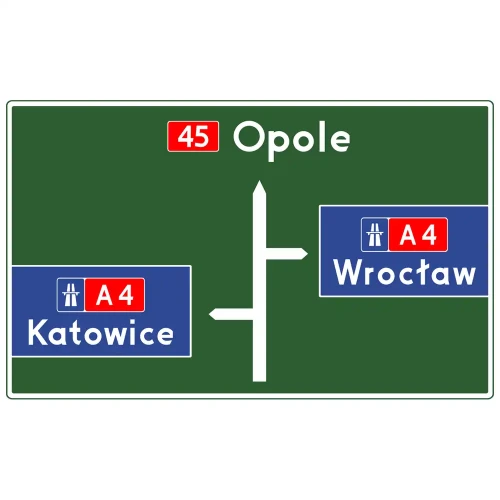 Znak drogowy E-1b - tablica przeddrogowskazowa przed wjazdem na autostradę - folia II generacji