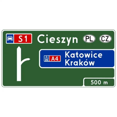 Znak drogowy E-1b - tablica przeddrogowskazowa przed wjazdem na autostradę - folia II generacji - sklep drogowy Widrog.webp