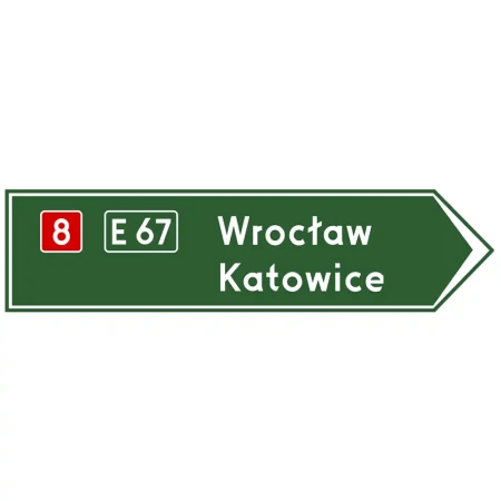 Znak drogowy E-3 - strzała do miejscowości wskazująca numer drogi - folia II generacji - sklep drogowy Widrog.webp
