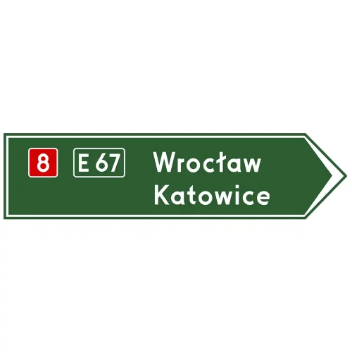 Znak drogowy E-3 - strzała do miejscowości wskazująca numer drogi - folia II generacji - sklep drogowy Widrog.webp