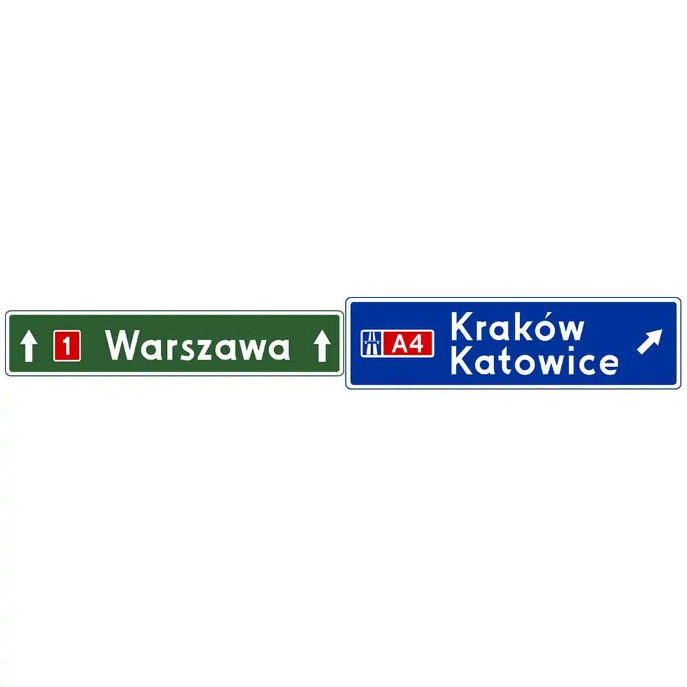 Znak drogowy E-2f - wskazuje kierunki przed wjazdem na autostradę - folia II generacji - sklep drogowy Widrog.webp