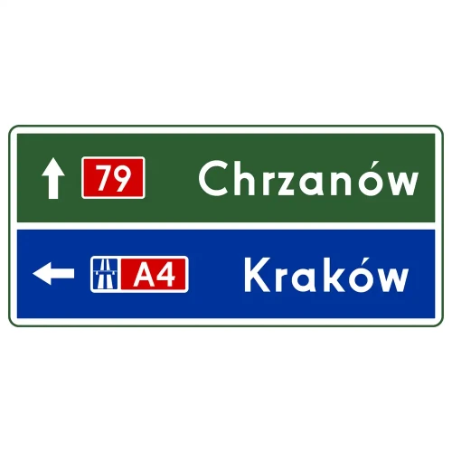 Znak drogowy E-2e - drogowskaz tablicowy przed wjazdem na autostradę -  folia II generacji