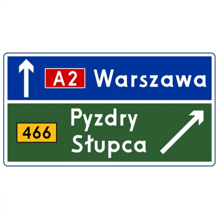Znak drogowy E-2c - drogowskaz tablicowy umieszczany obok jezdni na autostradzie - folia II generacji - sklep drogowy Widrog.webp