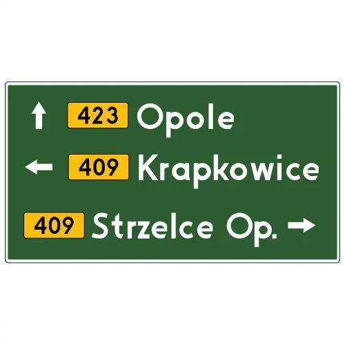 Znak drogowy E-2a - drogowskaz tablicowy umieszczany obok jezdni - folia II generacji - sklep drogowy Widrog.webp