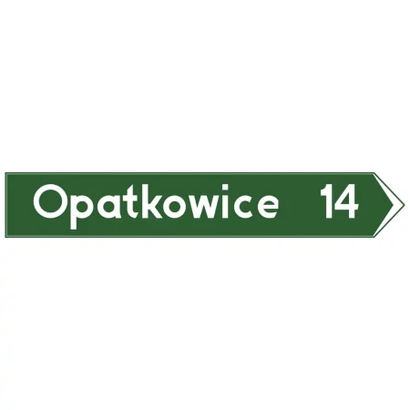 Znak drogowy E-4 - drogowskaz w kształcie strzały podający odległość do wskazanej miejscowości - folia II generacji - sklep drogowy Widrog.webp