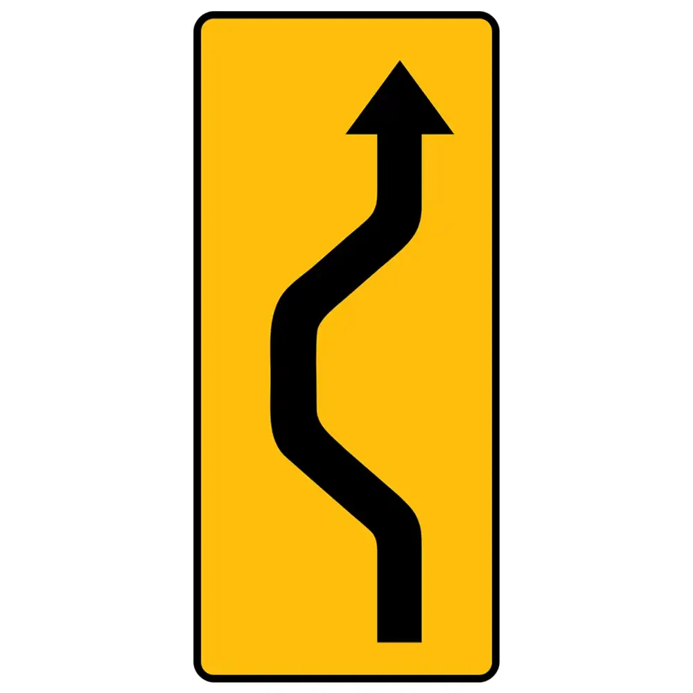 Tabliczka T-18 - zmiana kierunku ruchu najpierw w lewo potem w prawo - folia odblaskowa drugiej generacji - 870 x 400 mm - sklep drogowy Widrog.webp